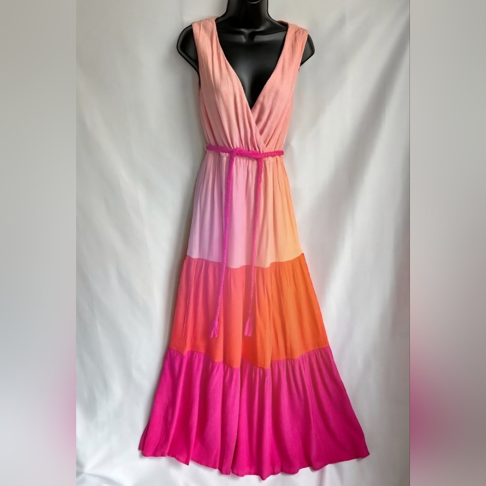 Flying Tomato Pink and Orange Tiered Maxi Dress - Picture 2 of 3